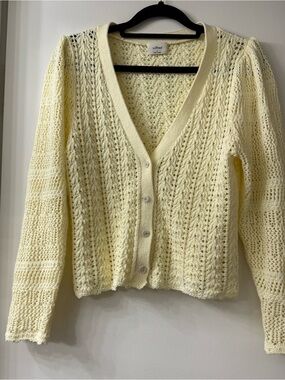 Aritzia Wilfred Splendour Cardigan Crochet  Butter Yellow Size Small Cotton
